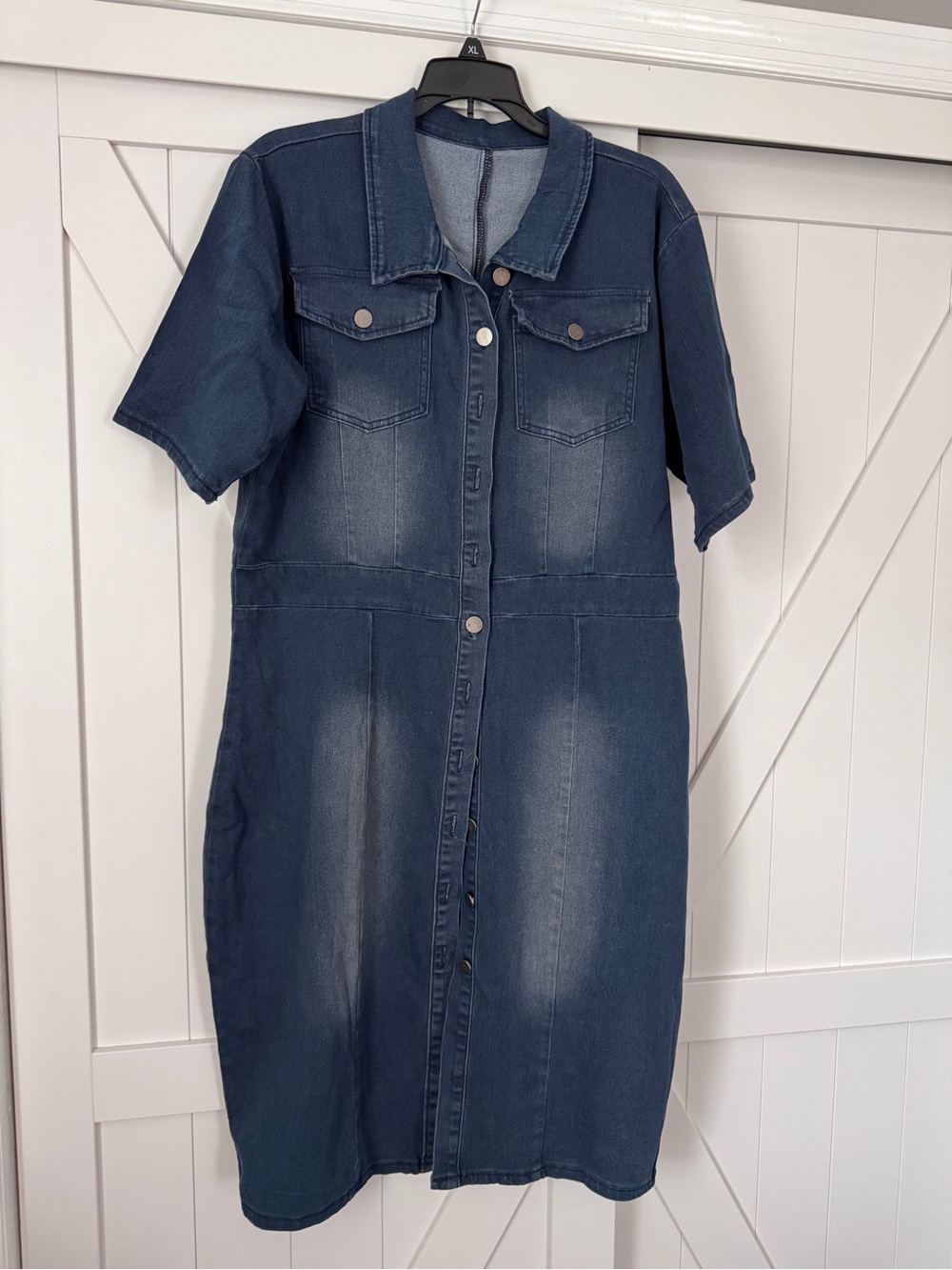 New Dark Blue Denim Shirt Dress - Casual Button-Front